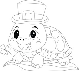 St Patricks Day Turtle Line Draw Kawaii Coloring Page