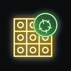Neon green tic tac toe game board glowing on black background