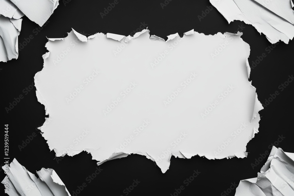 Poster torn paper edges creating blank space on black background