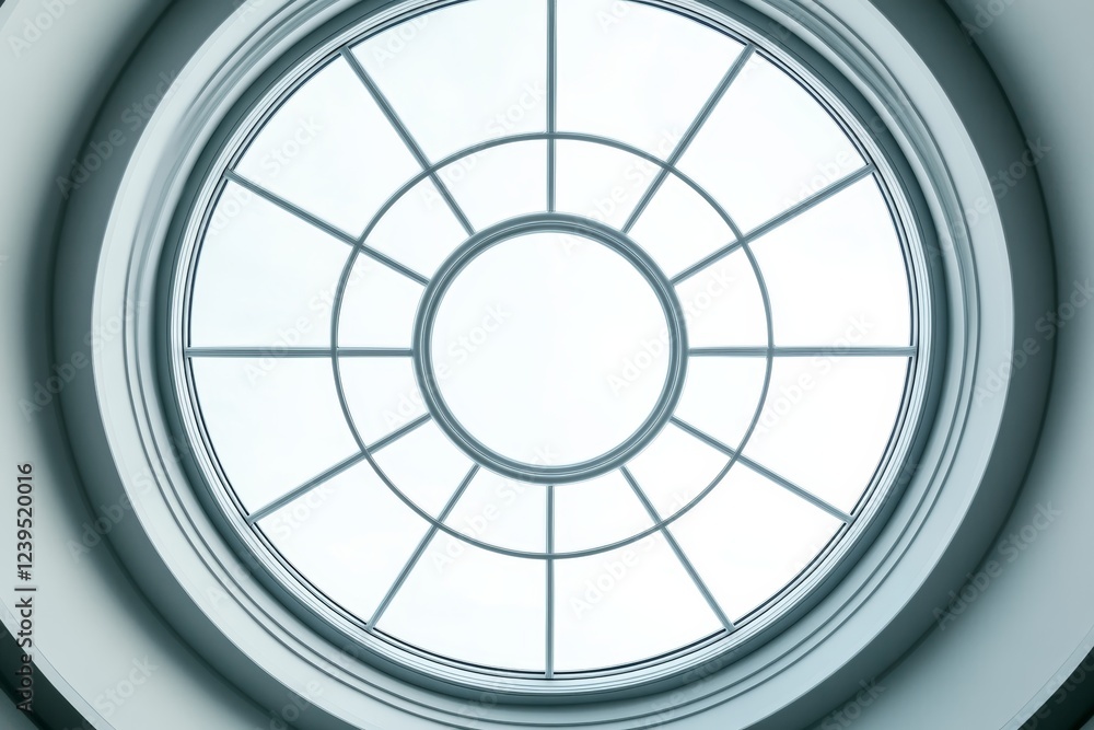 Poster circular window with spoke design in minimalist architectural setting