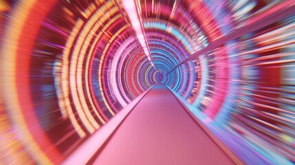 A vibrant, colorful tunnel with concentric circles of light.  Journey through data and digital speed.