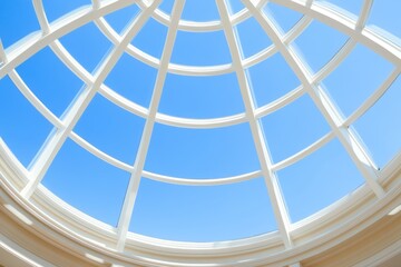 Elegant architectural dome ceiling with clear blue sky view through glass panels