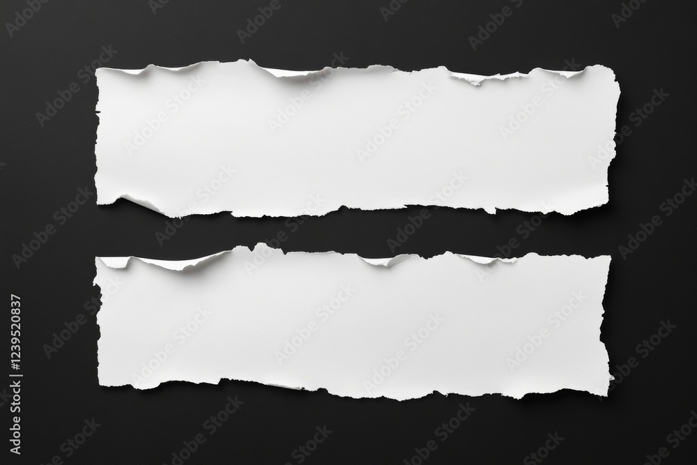 Poster two torn sheets of white paper on black background representing simplicity and contrast