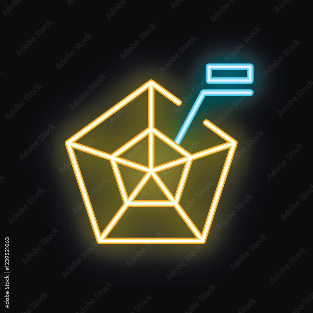 Poster neon icon of a pointer selecting a point on a radar chart, representing data analysis