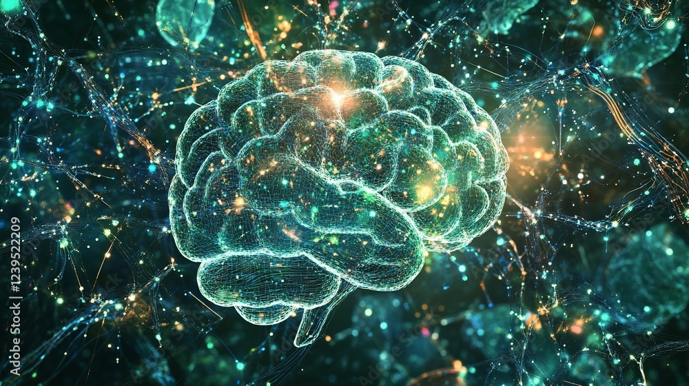 Poster intricate neural network depicting cognitive function and brain activity