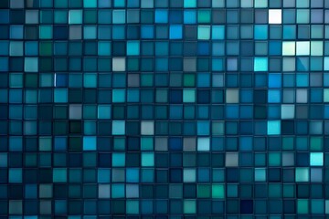 Fototapeta premium Blue mosaic pattern with various shades of square tiles in artistic abstract design
