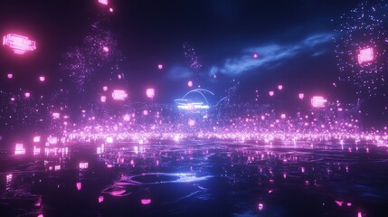 Obraz premium Luminous Cityscape a futuristic view with glowing digital structures