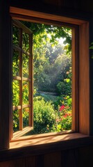Window view of garden at day; possible use nature ad