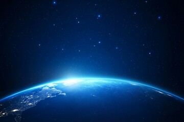 Obraz premium Earth at dawn with stars in night sky from space