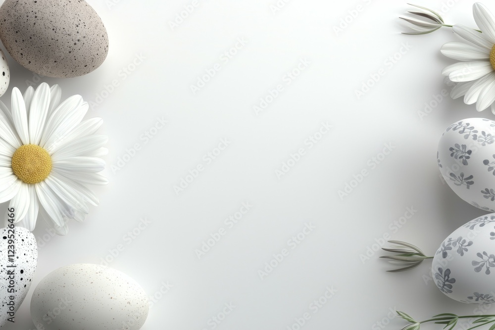 Poster white background with a flower and eggs on it
