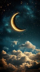 Naklejka premium Crescent Moon and Starry Night Sky hd phone wallpaper