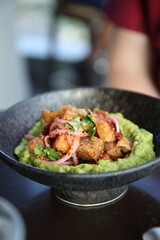 Avocado potatoes at a local restaurant in downtown Columbus, Ohio.