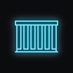 Blue neon sign of prison bars glowing on a black background