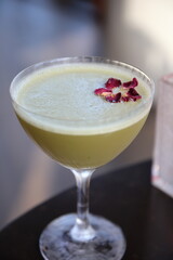 Colorful cocktail on the table at a restaurant in downtown Columbus, Ohio.