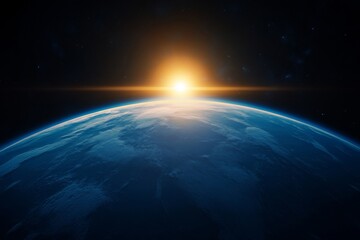 Fototapeta premium Stunning sunrise view from space above earth horizon