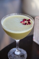 Colorful cocktail on the table at a restaurant in downtown Columbus, Ohio.