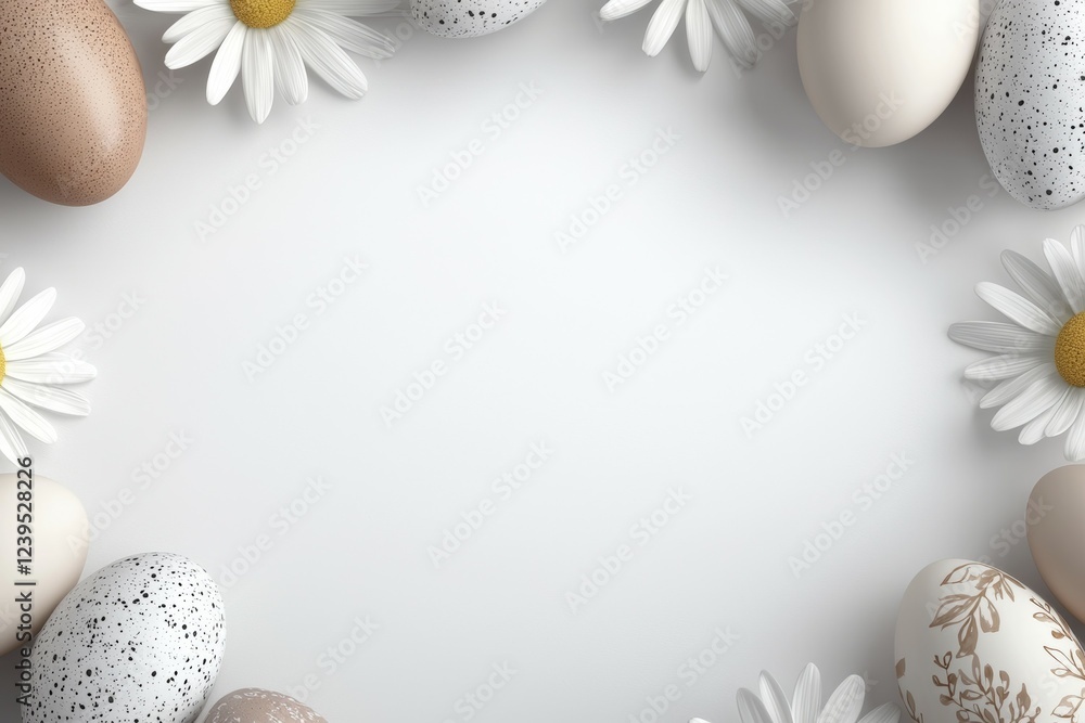 Poster white background with a frame of eggs and a flower