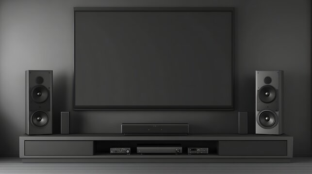 Sleek Home Theater System with Large Screen and Floor-Standing Speakers