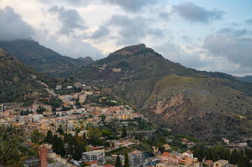 Fototapeta premium view of Taormina from the viewpoint Ancient Theatre 