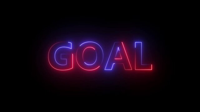 Goal text font with neon light. Goal Neon Text advertisement promo animation video with dark background . Goal Glowing neon text animation.