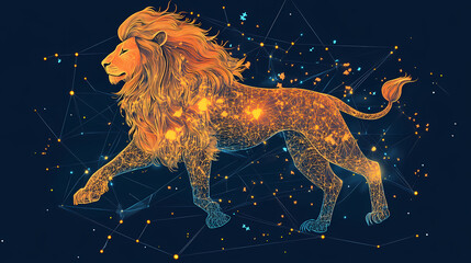 Celestial majesty: a vibrant depiction of leo the lion constellation with mythological references to hercules and the nemean lion. Mythological References. Illustration
