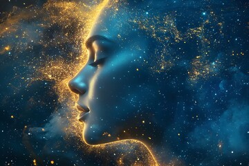 Mystical Cosmic Woman Serene Face Emerging from Stardust Nebula