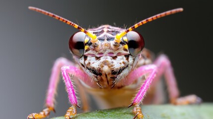 Pink insect close-up, macro photography, nature background, wildlife