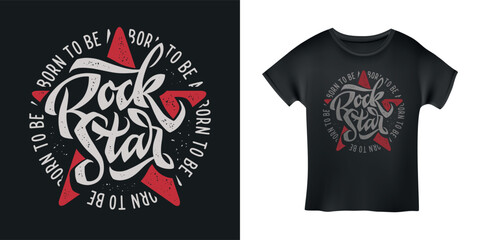 Rockstar word t-shirt design typography. Creative hand drawn lettering art. Rock related text. Vector vintage illustration.