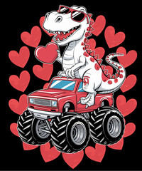 Valentines Day T Rex Riding Monster Truck Funny © Puddin98
