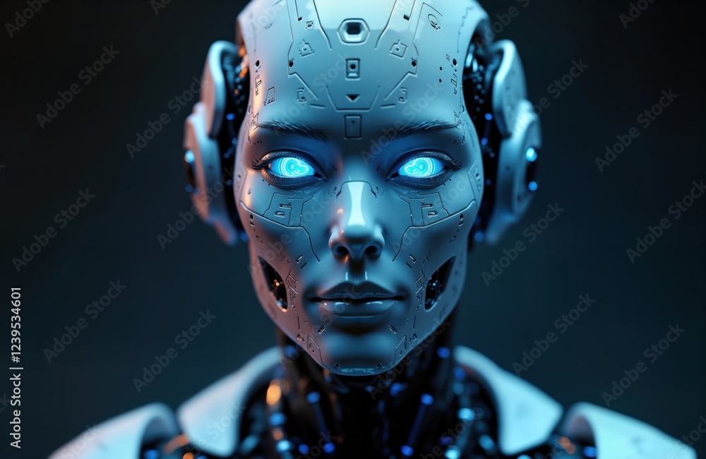 Leinwandbilder futuristic robot face. smart tech virtual assistant. modern ai in cyberspace. intelligent robot. fut