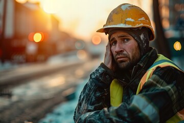 Obraz premium Distressed Construction Worker and Frustrated Foreman