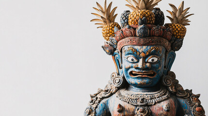 Fototapeta premium A striking blue guardian statue with an intense expression ornate golden details and intricate craftsmanship representing cultural heritage 
