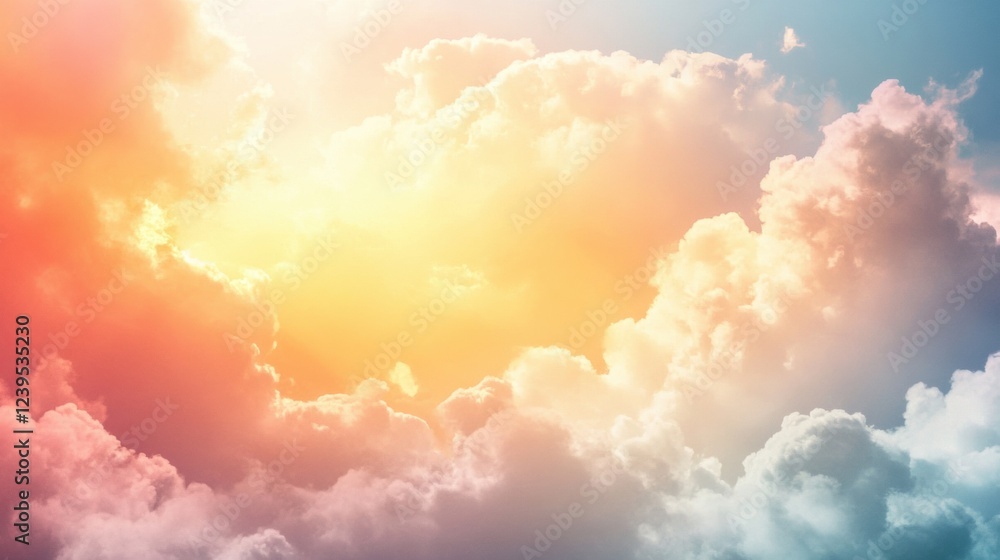 Aufkleber bright clouds illuminated by sunset hues hovering over a serene sky in an evening setting. generativ