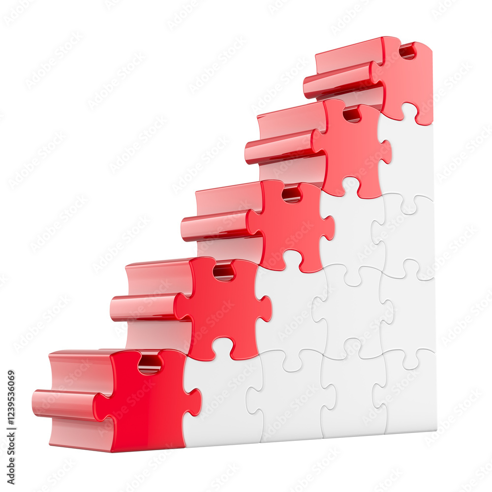 Poster ladder from colored puzzle. business success concept, 3d rendering isolated on transparent backgroun