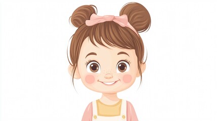 Portrait of Cute Smiling Female Toddler with Stylish Hairstyle Showing Gestures Isolated on Pastel Pink Background