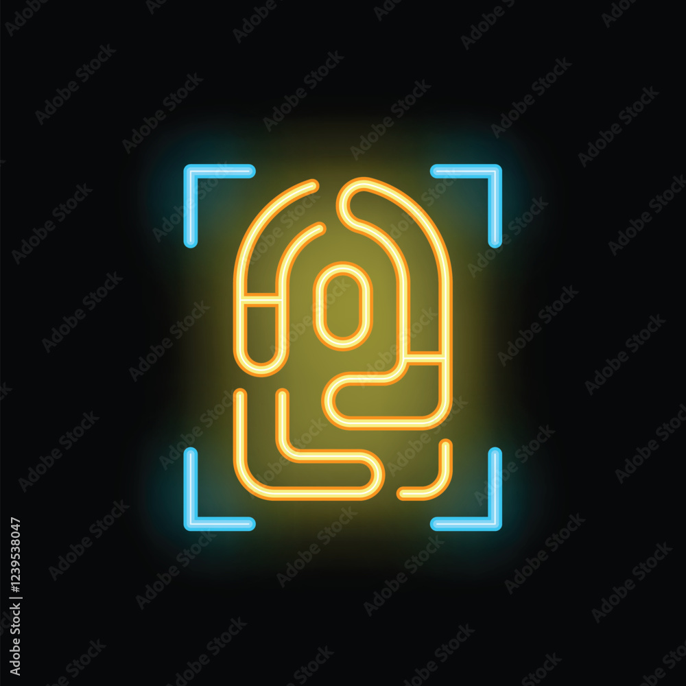 Aufkleber neon fingerprint scanner detecting for authorization access, digital security concept