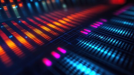 Colorful sound wave visualization displaying vibrant lights and patterns at a concert or music event