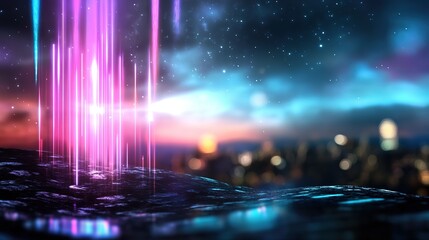 futuristic innovative abstract technology theme background, digital circuit, geometric shape, neon light, neon light glowing at cliffedge