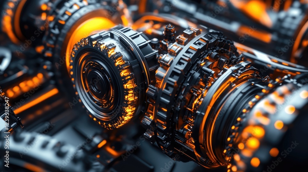 Aufkleber close-up of an advanced vehicle transmission system with precision engineering.