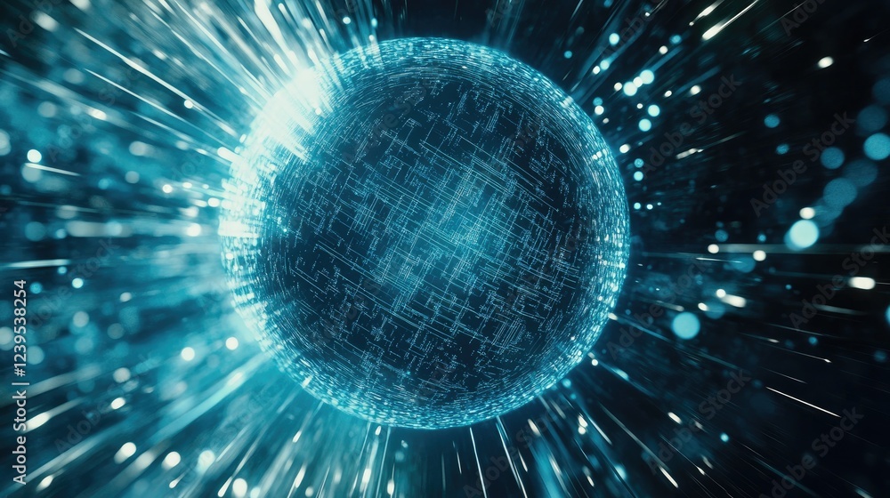 Poster close-up of an ai-powered processor with futuristic light effects.