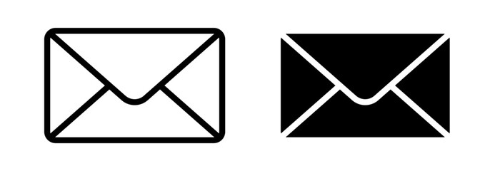 Black and white mail icon, Vector illustration, New or unread message in mailbox, Email