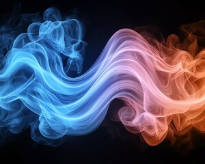 Obraz premium Abstract swirling blue and orange smoke, dark background, design element