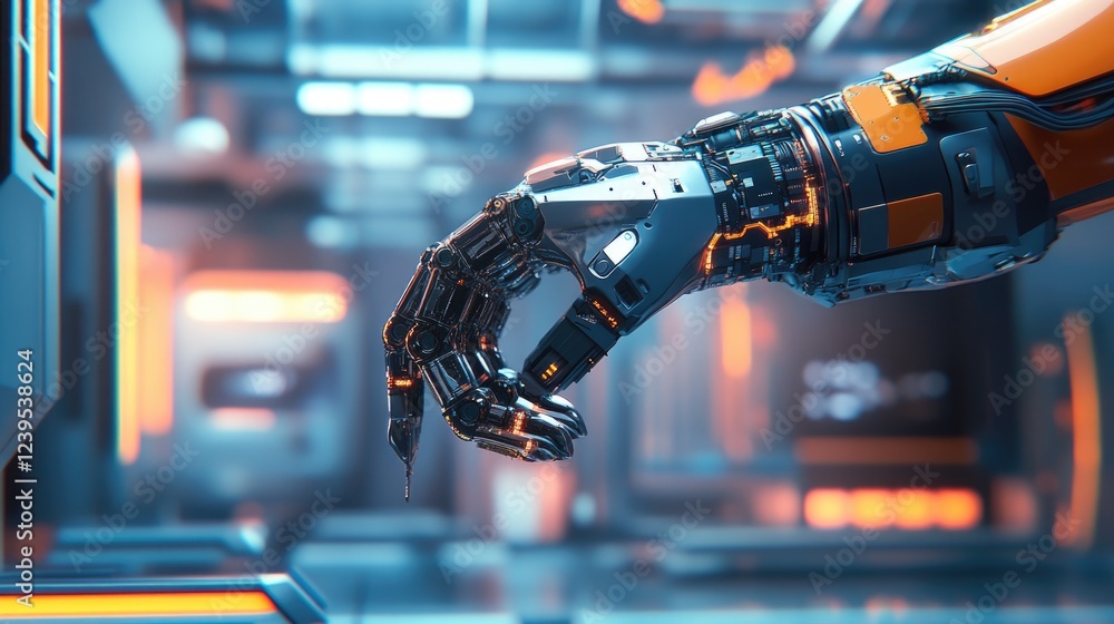 Aufkleber close-up of a robotic arm installing microchips in smart home appliances.