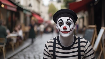 Fototapeta premium portrait of a mime looking at the camera on the streets of France