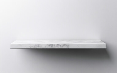 Minimalist marble shelf with elegant veining and soft lighting on a white background