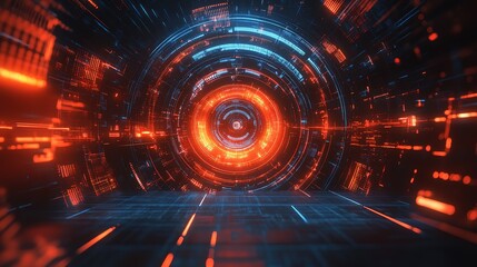Obraz premium red glow light with endless tunnel perspective