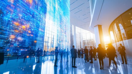 Innovative Technology Conference at Modern Venue with Diverse Group Networking Energetically