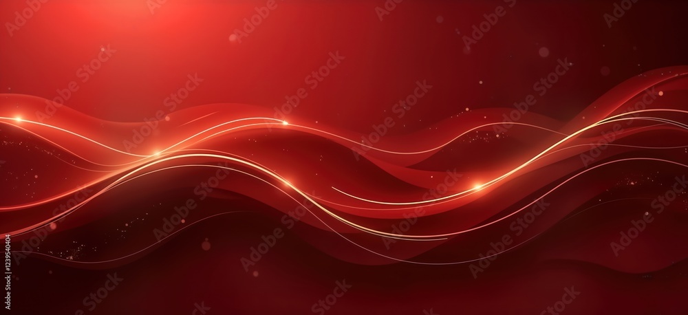 Aufkleber Abstract red, gold background with elegant curves. Modern wavy lines create luxurious design. Vibrant red provides striking backdrop for golden lines. Background suitable for various uses like covers