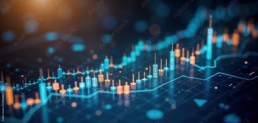 Aufkleber digital illustration of financial data, market growth. abstract chart shows data points, lines repre