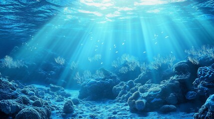 Fototapeta premium Sunlit underwater coral reef with fish and clear blue waters view